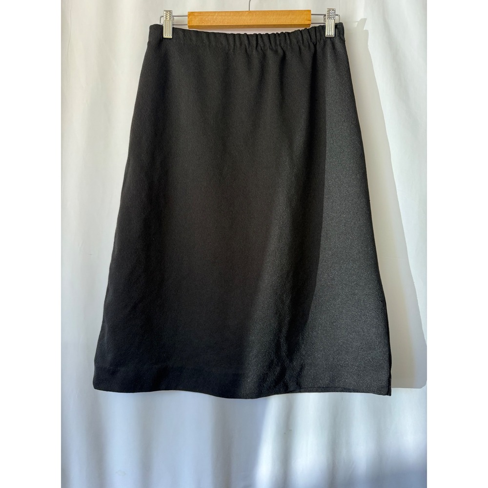 Vintage 70s Black Homemadeโ midi Skirt Elastic Waist A-Line Minimalist L